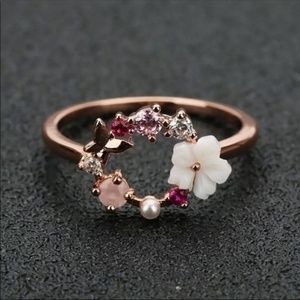 Rose Gold Creative  Flower Butterfly Circle Ring